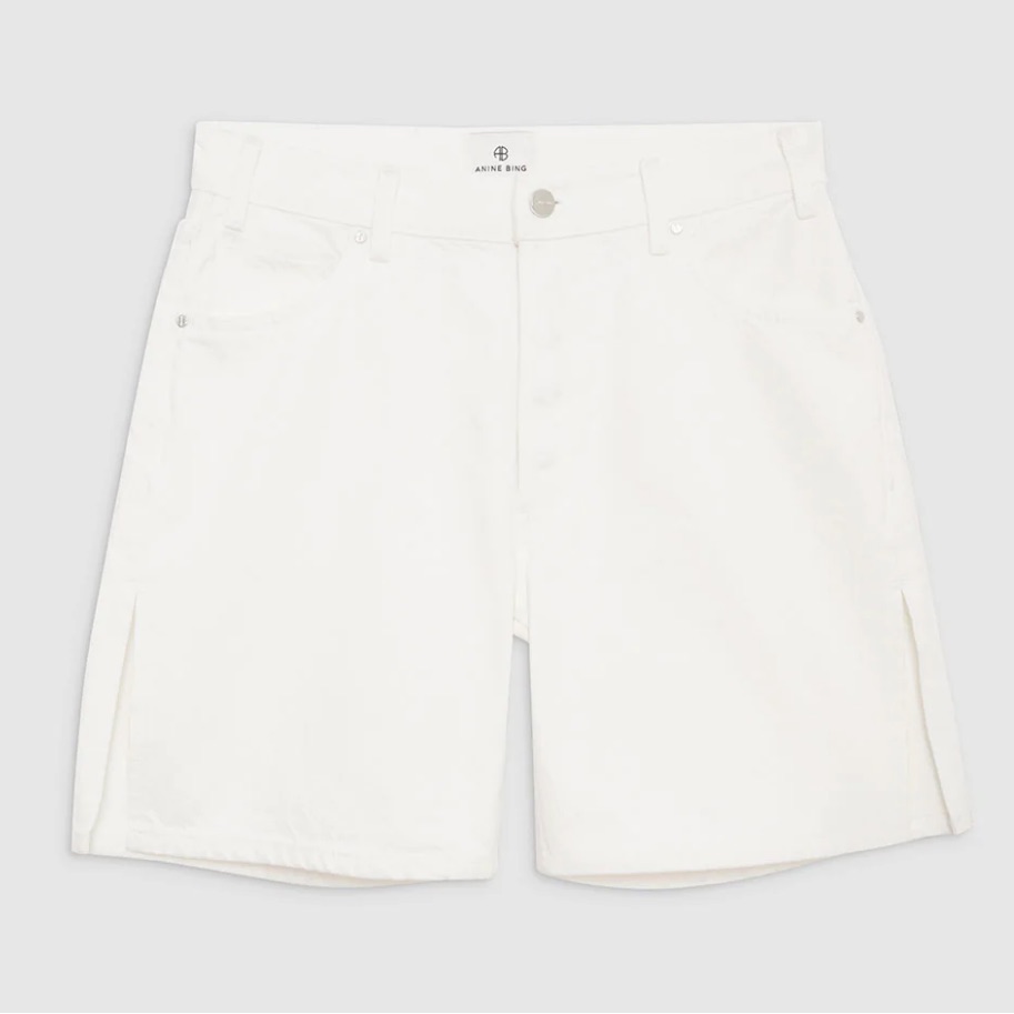 Women's Mid-Length Adjustable Waist White Denim Shorts